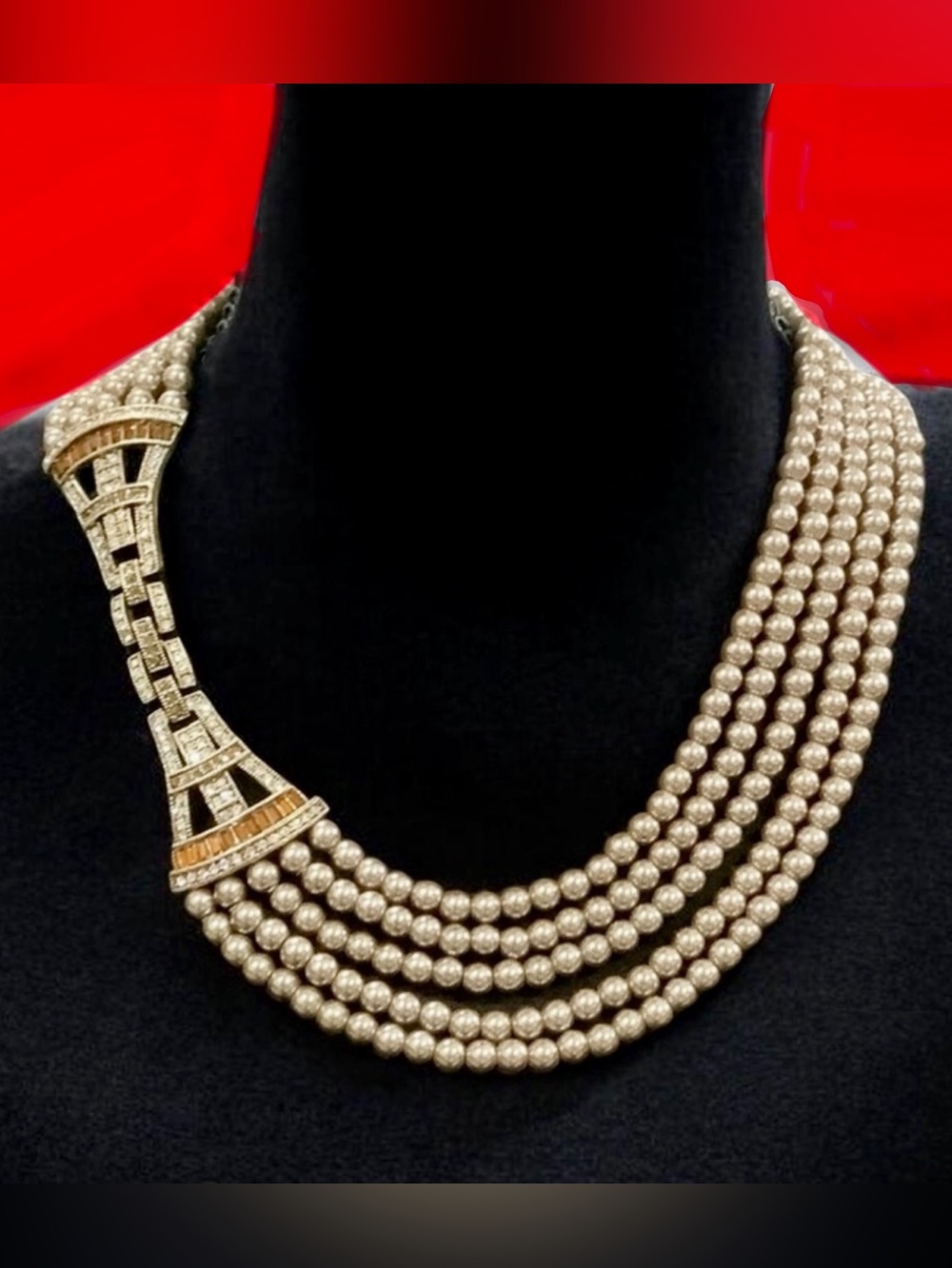 Heidi Daus Multi Strand Champagne Pearl and Gold Necklace. NWOT